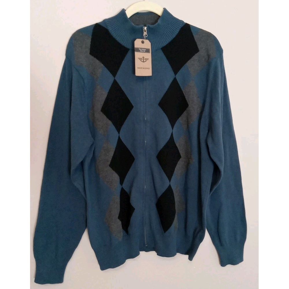 Dockers Men Slate‎ Blue Diamond Fine Gauge Slim fit Sweater Size Xl